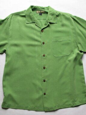 TOMMY BAHAMA 100% Silk Limepeel Green SS Size M Casual Shirt